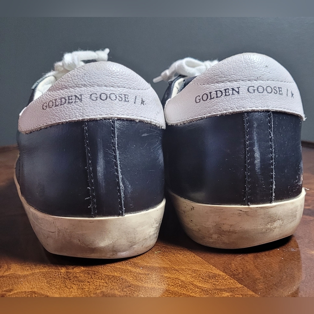 Golden Goose Black Leather Sneaker/ Snakeskin Leather Accents / Neon Edged Star. - Picture 6 of 16